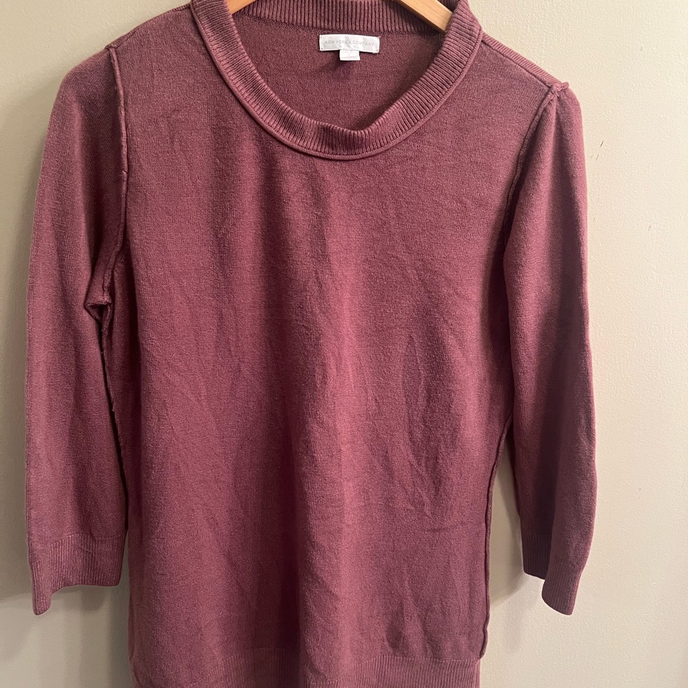 New York & Company Dusty Rose Cowl Neck Sweater with Three-Quarter Sleeves